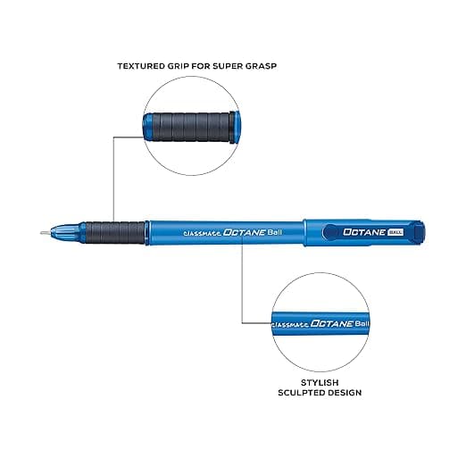 Classmate Octane Blue Ball Pens (Pack of 5) | Smooth & Fast Writing | Comfortable Grip thumbnail 2