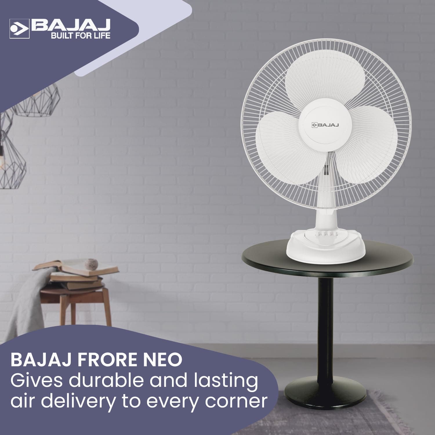 Bajaj Frore Neo Table Fan 400 MM | Table fans for Home & Office |Aerodynamically Balanced Blades| 100% CopperMotor| HighAir Delivery|3-Speed Control | 1-yr warranty {WHITE} thumbnail 2