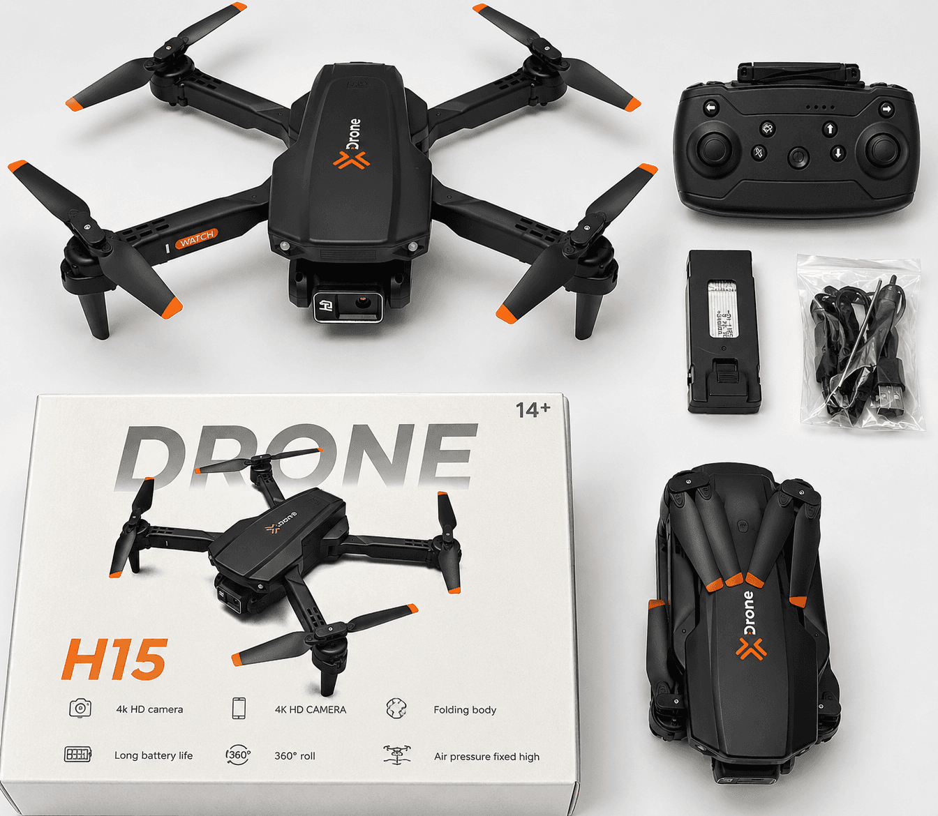 H15 Drone with 4K HD Dual FPV Camera for Adults, Kids, Beginners, 4K ESC Dual Lens, Optical Flow Fixed Point, Foldable RC Quadcopter