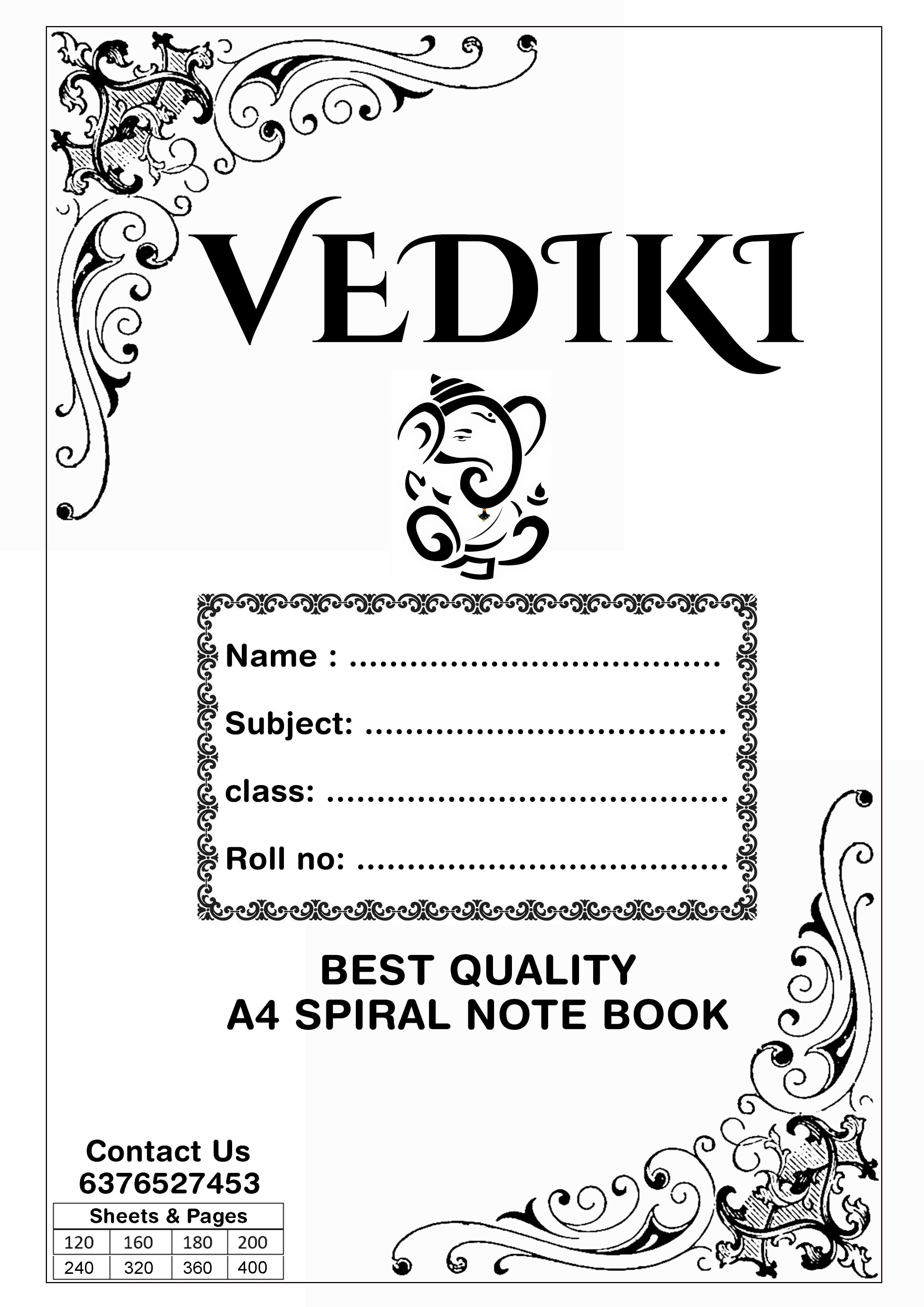 Vediki A4 Ruled Spiral Notebook – Premium 75 GSM JK Copier Paper